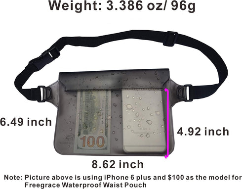 Freegrace Waterproof Pouches with Waist Strap - Keep Phone & Valuables Dry for Boating, Swimming