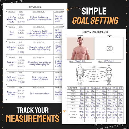 Hardcover Fitness Planner Workout Journal for Men & Women - A5 Sturdy Log Book to Track Gym & Home Workouts, 2 Pieces