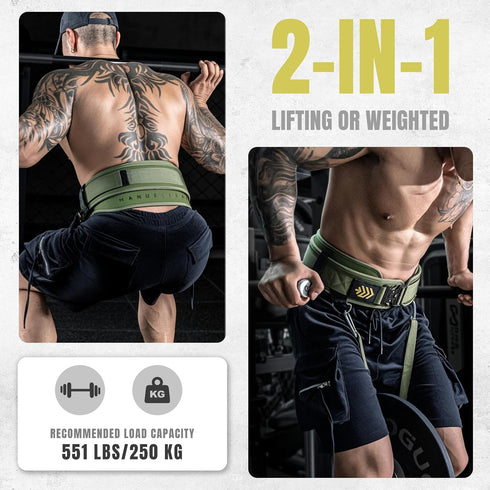 2-in-1 36.7 MANUEKLEAR Weightlifting Belt & Dip Belt with IN Rope, Double-Layer Weight Lifting Belts, Powerlifting Gym
