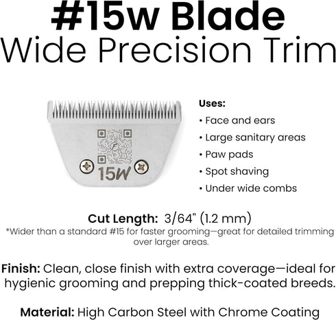 15W 3/64" (1.0 mm) A5 Fresh Dog Grooming Blade, Cut, Fits Andis, Oster, Wahl Detachable Clippers, High-Carbon Steel
