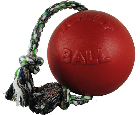 Jolly Pets Romp-n-Roll Dog Toy, 8 Inches/Large, Rope and Ball, Red (608 RD)