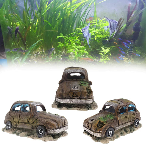 Create Idea Aquarium Fish Tank Decor, Resin Imitation Accident Car Landscape Ornament, Brown