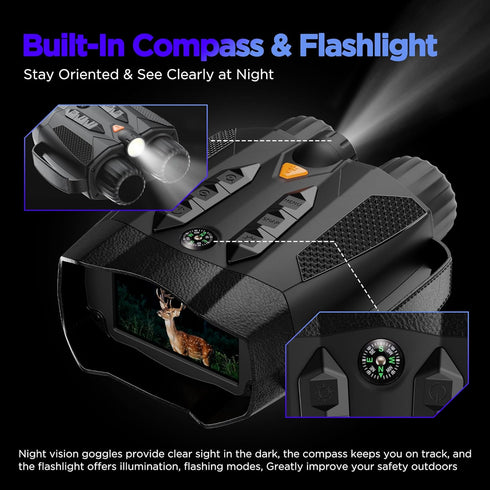 ROQIOO 4k: Night Vision Goggles for Adults Tactical Binoculars with Camera - Infrared Goggles for Hunter - Digital