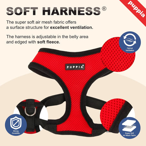 Puppia Soft Dog Harness - No Choke, Over-The-Head, Adjustable Chest Belt, Quick-Release Buckle, Yellow, Medium