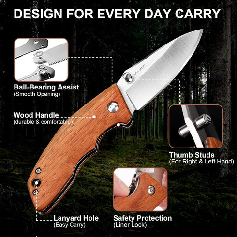 Vickay Pocket Knife, 2.75” 8Cr13MoV Stainless Steel Blade, EDC Knife for Hunting, Camping, Hiking, Everyday Carry
