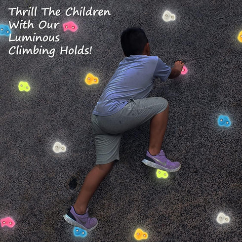 Glow-in-Dark Kids Rock Climbing Holds - 15 Luminous Colorful Holds, Install on Wall or Indoor/Outdoor Playset, Easy DIY