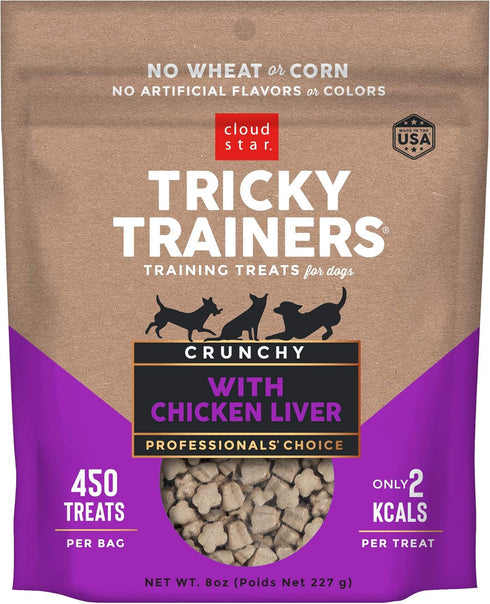 Cloud Star Tricky Trainers Crunchy, Low Calorie Training Dog Treat, Made in the USA, Wheat & Corn Free, Pack of 4