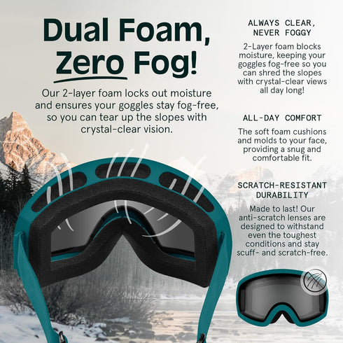 Retrospec Traverse Ski Goggles, Snowboard Goggles for Men and Women, 100% UV Protection, Anti-Fog