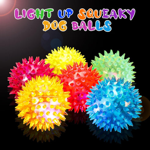 6 Pcs Light Up Spiky Ball Dog Toy, Glow in The Dark Spikey LED Flashing Rubber Dog Balls for Teething, Toss Fetch