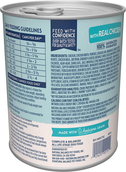Natural Balance Original Ultra Adult Wet Dog Food, Chicken Formula with Brown Rice, Carrots & Potatoes, 13 Ounce Can