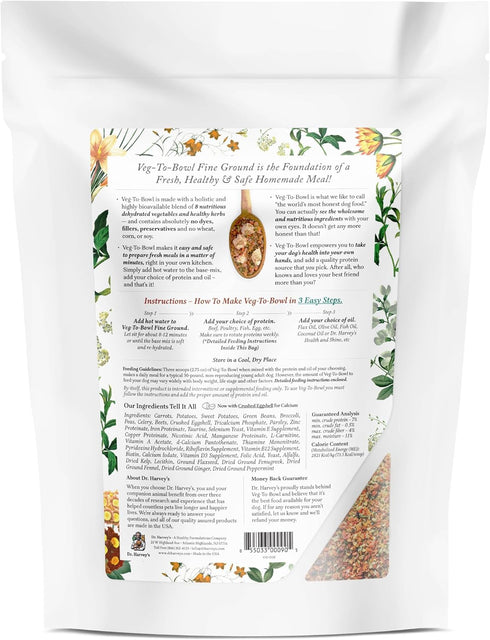 Dr. Harvey's Veg-to-Bowl Fine Ground Dog Food, Human Grade Dehydrated Base Mix, Grain Free Holistic Mix for Small Dogs