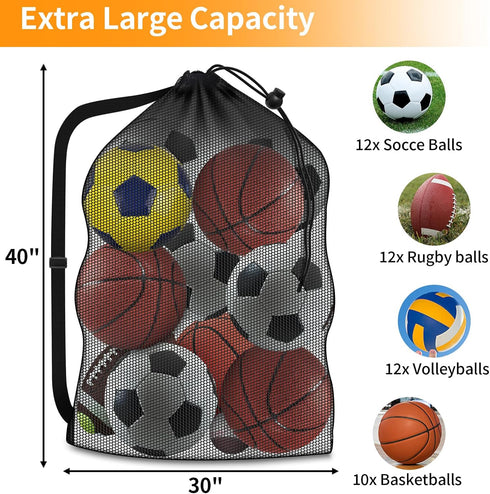 Hoiny 40" 30" 10-12 Swimming Extra Large Sports Ball Bag, Heavy Duty Breathable Mesh Storage Bag, x Hold Soccer