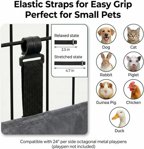 24" 600D PJYuCien Octagonal Playpen Bottom Pad for Side Metal Pet Pen, Waterproof Oxford with Raised Edges & Snap
