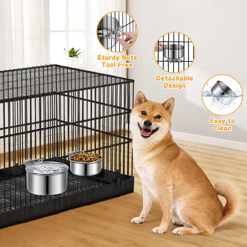 Stainless Steel Dog Bowls, ShineMe 40oz & 60oz No Spill Water and Food Bowls with Hanging Hook for Kennel