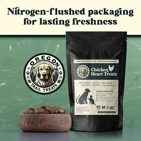 Oregon Trail Treats Freeze Dried Chicken Hearts 4oz - Premium Single Ingredient Cat & Dog Treats, Made in USA