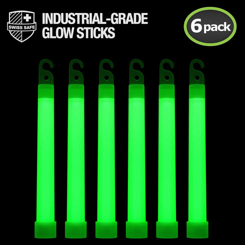 Swiss Safe Premium 6" Glow Sticks - Extra Bright, 12+ Hour Duration, Emergency Ready