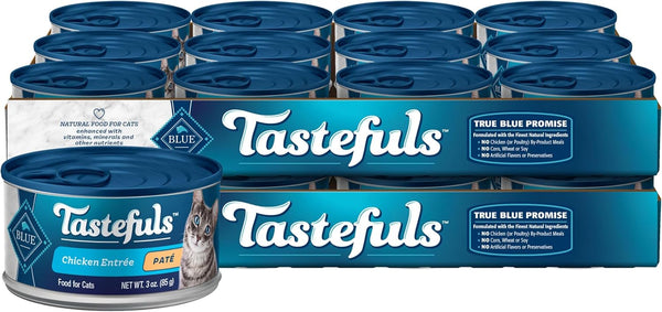 Blue Buffalo Tastefuls Natural Pate Wet Cat Food, Chicken Entre 3-oz cans