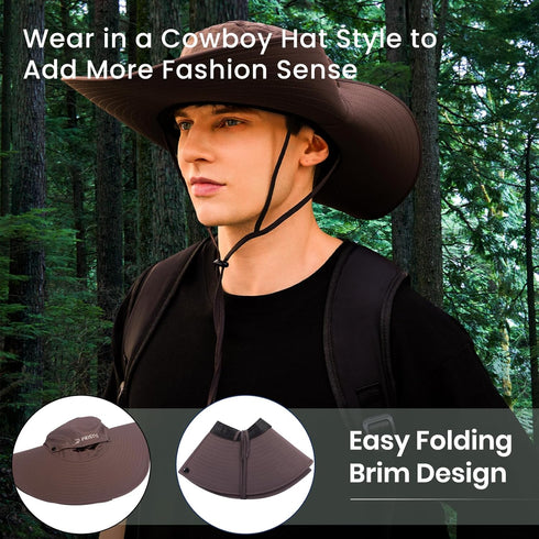 Wide Brim Hat, UPF 50++ Breathable Waterproof Cowboy Style Boonie Hat, UV Protection