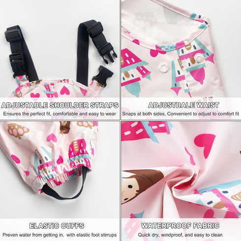 Lightweight Waterproof Rain Bib Pants for Toddlers - Boys and Girls Rain Trousers
