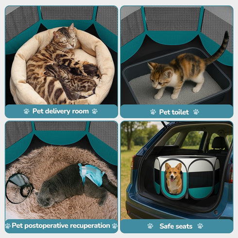 Foldable Puppy Playpen Indoor for Cat - Portable Cats Dogs Kennel Pop Up Cat Playpen for Small Pets Kitten Outdoor
