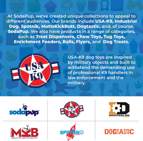 SodaPup USA-K9 Magnum Grenade - Dog Tug Toy, Chew Toy & Treat Dispenser Made from Durable Non-Toxic Rubber