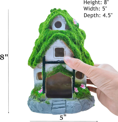 Aquarium Decorations Fish Hideout House, Betta Cave with Green Lifelike Moss (Garden Shed)