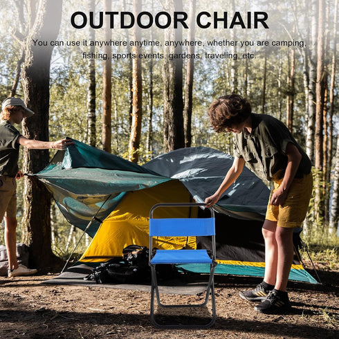 Compact Folding Camping Chair with Backrest, Small Portable Outdoor Fishing Stool for Adults, Lightweight Blue Foldable