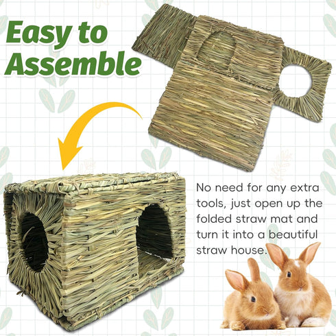 Cozy Chinchilla Hamiledyi Large Rabbit Grass House Hand Woven Natural Bunny Hut Foldable Play Bed Safe Hideaway Hay Mat