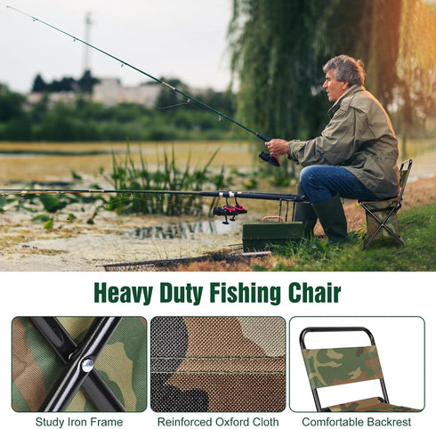 200 LBS Portable Fishing Chair, Folding Camping Chair with High Back Storage Bag Carrying Bag, Durable Oxford Cloth