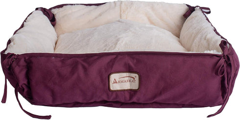 Armarkat 2-in-1 Cat Pet Bed & Fleece Cat Mat, Burgundy/Ivory, 16" L x 16" W x 6" H (C06HJH/MB)