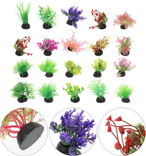 POPETPOP 40 Pcs Mini Plants Artificial Seaweed Aquarium Plants, Small Fake Aquarium Plant Decor for Betta Fish