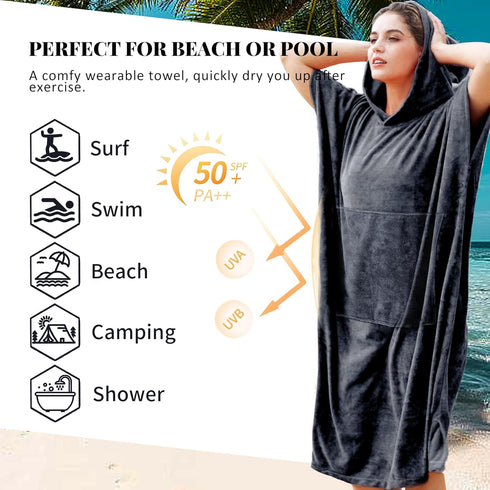 Swimming Catalonia Absorbent Surf Poncho Men Women, Quick Dry Towel Changing Poncho, Hooded Towel Poncho Adult