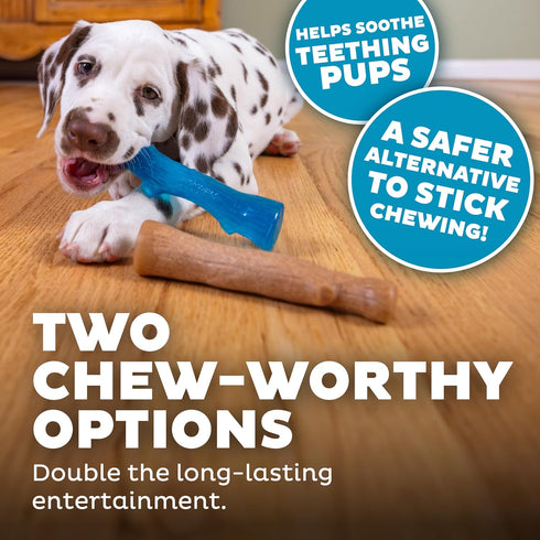 Outward Hound Dogwood Durable Chew Toys, Real Wood & Teething Bone, 2-pack, Small