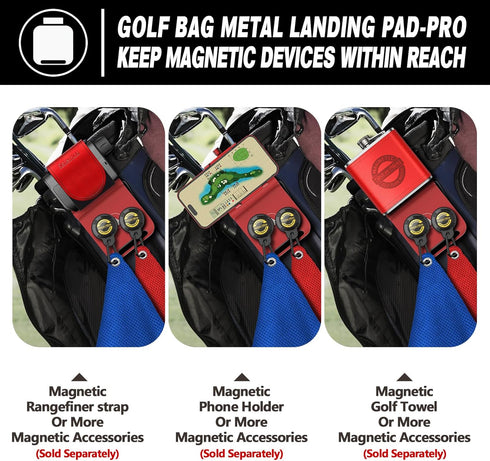 Golf Bag Metal Landing Pads for Magnetic Golf Equipment - Quick Access to Towel, Rangefinder, Flask, Speaker - US Patent