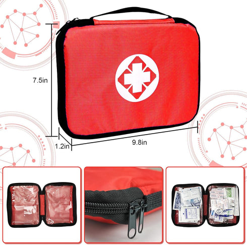 Travel-First Aid-Kit - Car-Home 300PCS Survival-Kit Outdoor-Adventure, Small Portable Red Emergency Essential Sets for