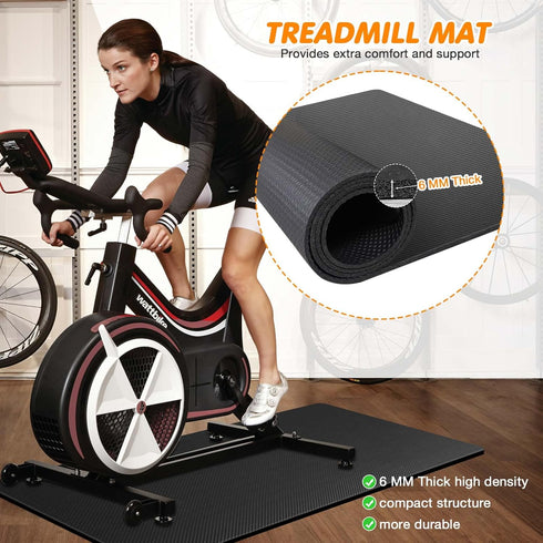 Treadmill Mat Compatible with Peloton Bike, 6mm Thick Exercise Bike Mat for Treadmill and Row, Protects Floors