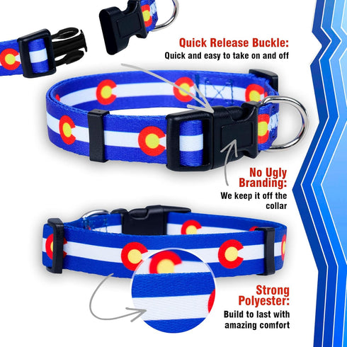 Native Pup Colorado Flag Dog Collar - Colorado Blue, Small