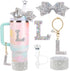 Water Bottle Accessories Set for Stanley Cup 30Oz, Includes Letter Charms, Diamond Straw Cover, Glitter Silicone Boot