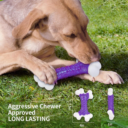 Tough Dog Chew Toys for Aggressive Chewers Large Medium Breed, Bone Toy Dog, Natural Nylon Heavy Duty Extreme Indestructible Teething Training
