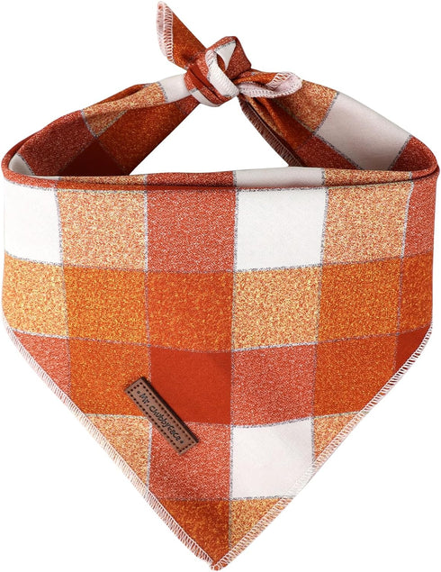 MR. CHUBBYFACE Fall Orange Plaid Dog Bandanas - Reversible Triangle Bibs for Dogs & Cats