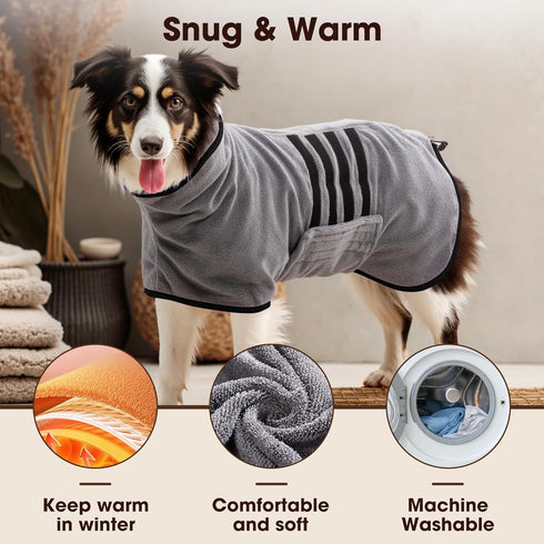 Microfibre Dog Bathrobe Towel Wrap Super Absorbent Dog Drying Coat Bath Robe for Puppy, Medium & Large Dogs, Fast