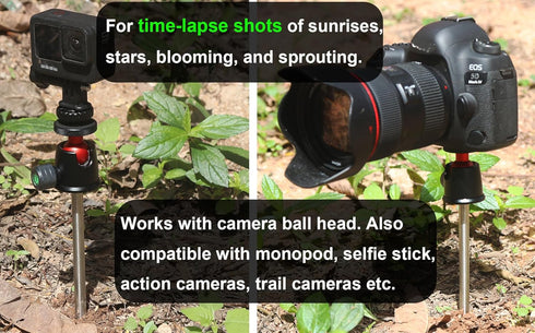 Rigdance 7.09" 1/4-20 Insta360 Golf Monopod Selfie Stick Spike, Staniless Steel Screw Camera Ground Spike for Invisible