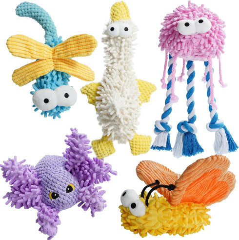 Nocciola 5 Packs Squeaky Dog Toy Plushies, Cute Soft Squeak Crinkle Plush