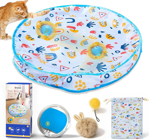 Brylex Interactive Cat Toys, Motion-Activated Rolling Ball with Play Mat, Automatic Hide-and-Seek