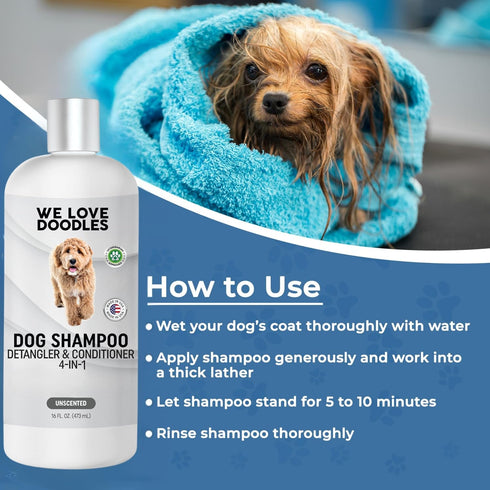 USA,16OZ Dog Shampoo, Conditioner & Detangler - Best Shampoo for Goldendoodles, Poodles & Doodles Pet Hair