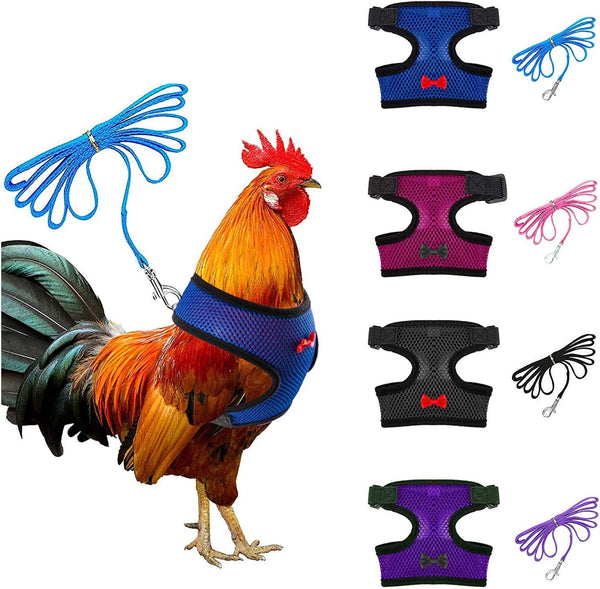 4 Pcs Adjustable Chicken Harness with Leash - Comfortable Hen Vest, Breathable Mesh Training Harness for Small Pets