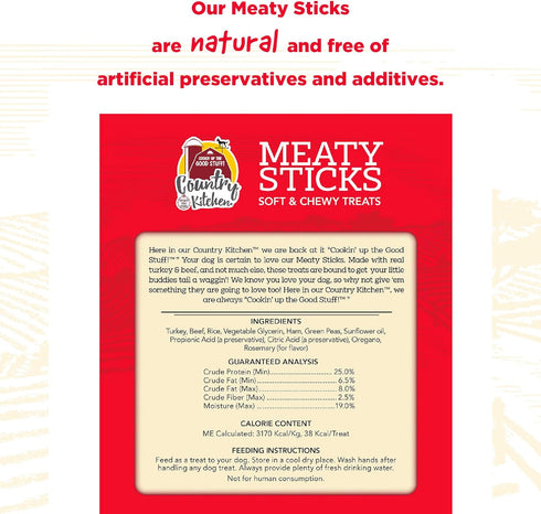 Country 25 oz Kitchen Beef & Turkey Meaty Sticks Soft Chew Dog Treats, Great Tasting, Made with Real Beef & Turkey