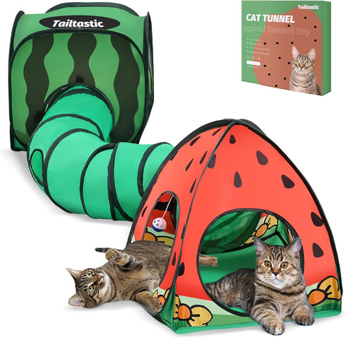 Tailtastic 3-in-1 Watermelon Cat Play Tunnel with Pop-Up Cube & Triangle Cat