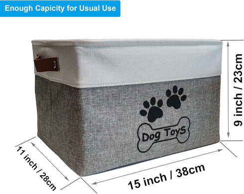Dog Toy Basket | Collapsible Toy Box with Handles | Foldable Dog Toy Bin for Pet Accessories