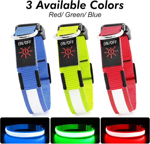 BSEEN Royal Blue Light Up Dog Collar - Reflective LED, Waterproof Glow in The Dark, Rechargeable for Night Walking